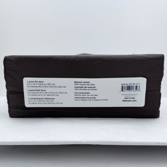 Mainstays Queen Microfiber Sheet Set 4-Pc Dark Brown Soft Wrinkle Resistant NEW - Picture 2 of 5